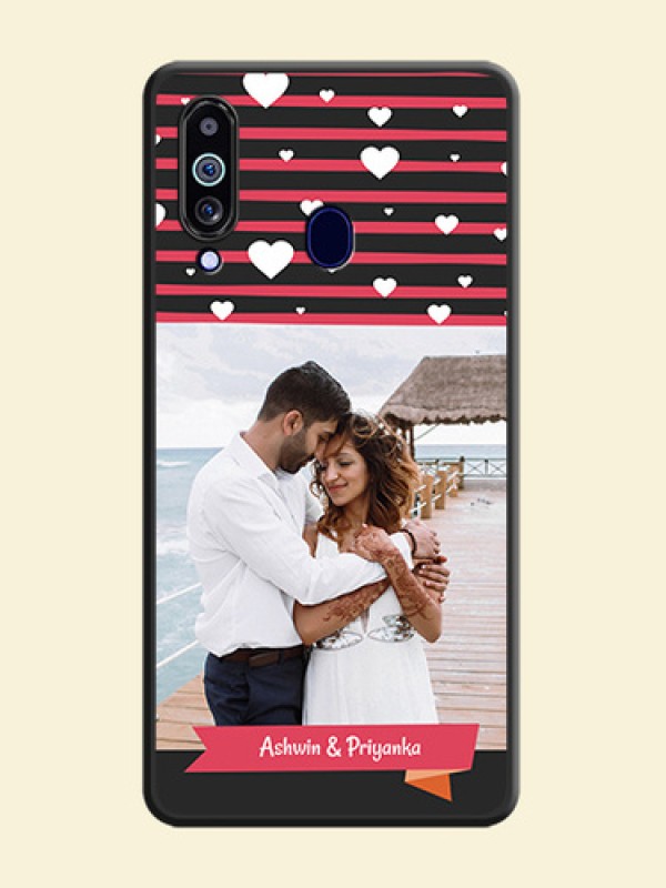 White Color Love Symbols with Pink Lines Pattern on Space Black Custom Soft Matte Phone Cases - Galaxy M40