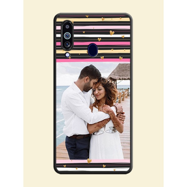 Multicolor Lines and Golden Love Symbols Design on Photo on Space Black Soft Matte Mobile Cover - Galaxy M40 Multicolor Lines and Golden Love Symbols Design on Photo on Space Black Soft Matte Mobile Cover - Galaxy M40