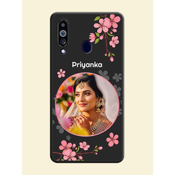 Round Image with Pink Color Floral Design on Photo on Space Black Soft Matte Back Cover - Galaxy M40 Round Image with Pink Color Floral Design on Photo on Space Black Soft Matte Back Cover - Galaxy M40