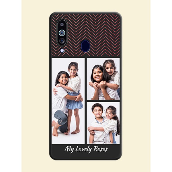 Wave Pattern with 3 Image Holder on Space Black Custom Soft Matte Back Cover - Galaxy M40 Wave Pattern with 3 Image Holder on Space Black Custom Soft Matte Back Cover - Galaxy M40