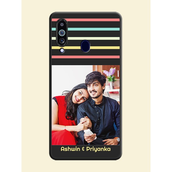 Color Stripes with Photo and Text on Photo on Space Black Soft Matte Mobile Case - Galaxy M40 Color Stripes with Photo and Text on Photo on Space Black Soft Matte Mobile Case - Galaxy M40