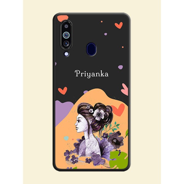 Namecase For Her With Fancy Lady Image On Space Black Personalized Soft Matte Phone Covers -Samsung Galaxy M40
