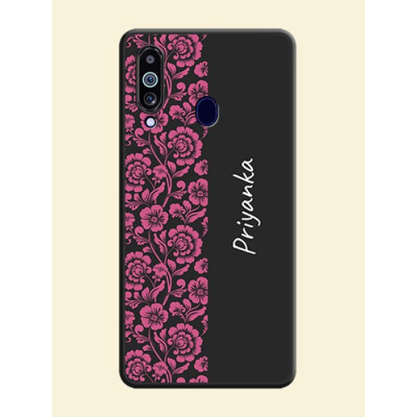 Pink Floral Pattern Design With Custom Text On Space Black Personalized Soft Matte Phone Covers -Samsung Galaxy M40 Pink Floral Pattern Design With Custom Text On Space Black Personalized Soft Matte Phone Covers -Samsung Galaxy M40