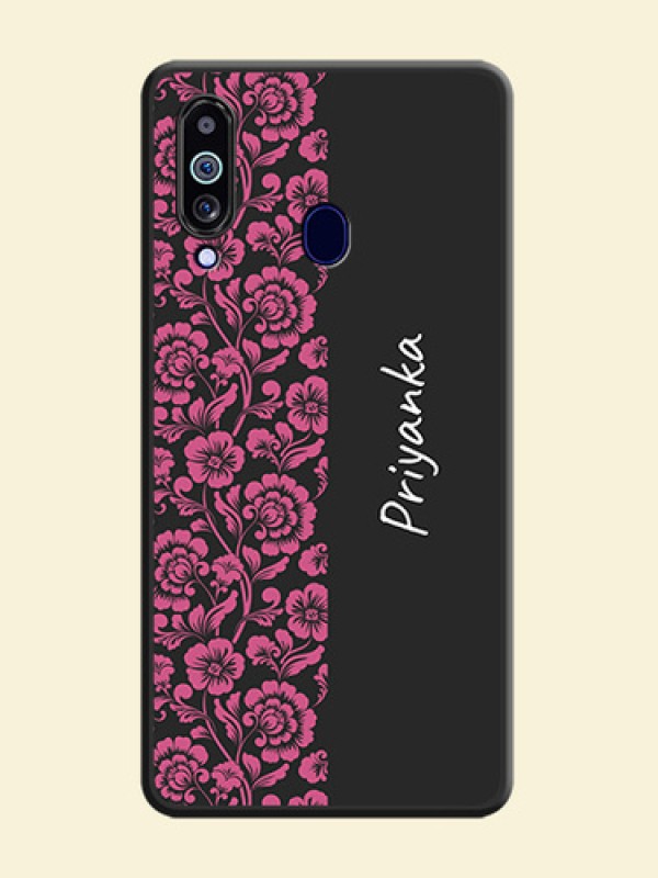 Pink Floral Pattern Design With Custom Text On Space Black Personalized Soft Matte Phone Covers -Samsung Galaxy M40