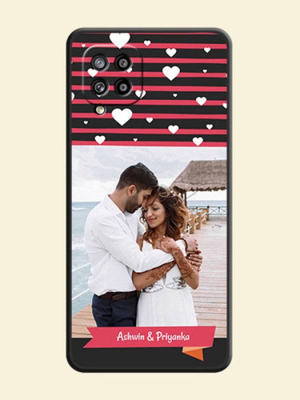 White Color Love Symbols with Pink Lines Pattern on Space Black Custom Soft Matte Phone Cases - Galaxy M42 5G