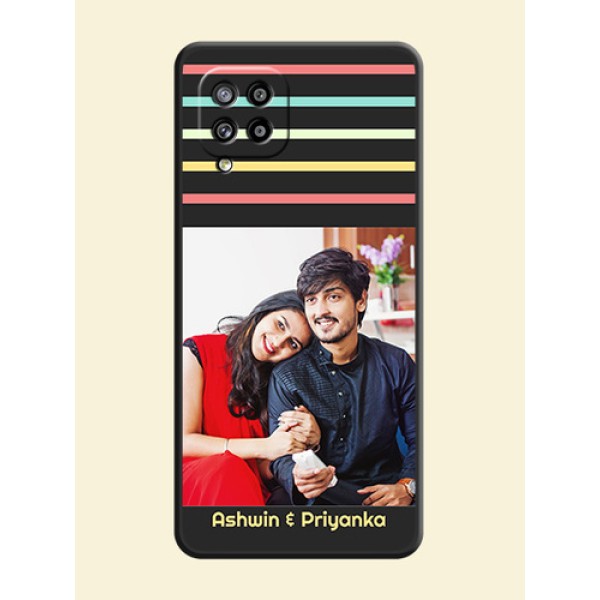 Color Stripes with Photo and Text on Photo on Space Black Soft Matte Mobile Case - Galaxy M42 5G Color Stripes with Photo and Text on Photo on Space Black Soft Matte Mobile Case - Galaxy M42 5G