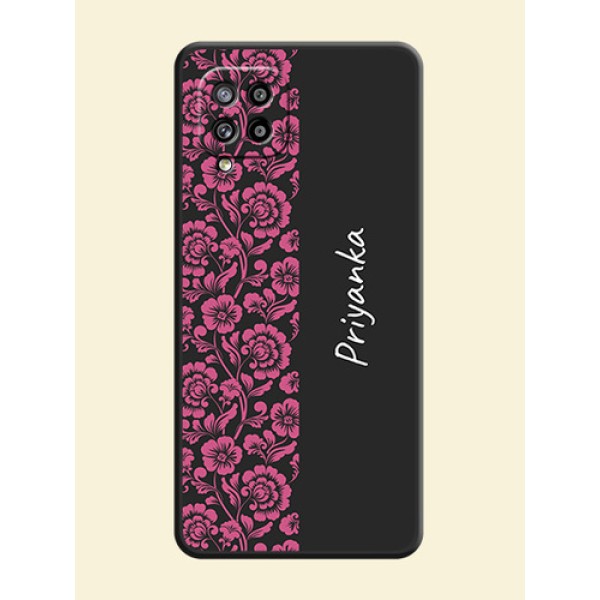 Pink Floral Pattern Design With Custom Text On Space Black Personalized Soft Matte Phone Covers -Samsung Galaxy M42 5G Pink Floral Pattern Design With Custom Text On Space Black Personalized Soft Matte Phone Covers -Samsung Galaxy M42 5G