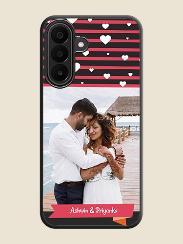 White Color Love Symbols with Pink Lines Pattern On Space Black Custom Soft Matte Mobile Back Cover - Samsung Galaxy M47 5G