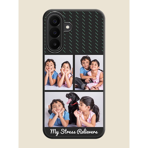 Cross Dotted Pattern with 2 Image Holder On Space Black Custom Soft Matte Mobile Back Cover - Samsung Galaxy M47 5G Cross Dotted Pattern with 2 Image Holder On Space Black Custom Soft Matte Mobile Back Cover - Samsung Galaxy M47 5G