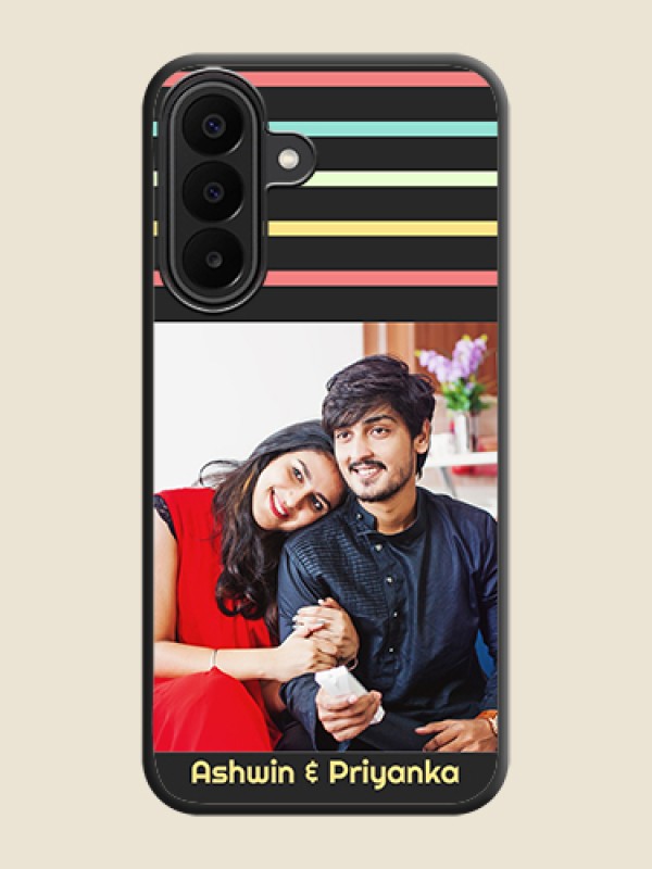 Color Stripes with Photo and Text on Photo On Space Black Custom Soft Matte Mobile Back Cover - Samsung Galaxy M47 5G