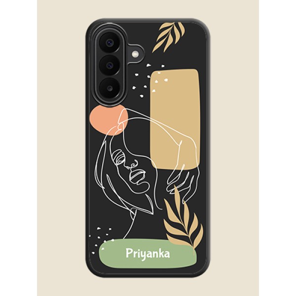 Custom Text With Line Art Of Women & Leaves Design On Space Black Custom Soft Matte Mobile Back Cover - Samsung Galaxy M47 5G Custom Text With Line Art Of Women & Leaves Design On Space Black Custom Soft Matte Mobile Back Cover - Samsung Galaxy M47 5G