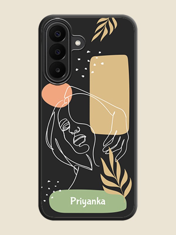 Custom Text With Line Art Of Women & Leaves Design On Space Black Custom Soft Matte Mobile Back Cover - Samsung Galaxy M47 5G