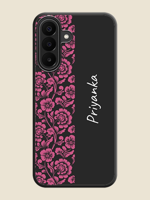 Pink Floral Pattern Design With Custom Text On Space Black Custom Soft Matte Mobile Back Cover - Samsung Galaxy M47 5G