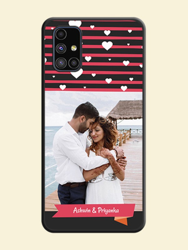 White Color Love Symbols with Pink Lines Pattern on Space Black Custom Soft Matte Phone Cases - Galaxy M51