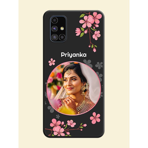 Round Image with Pink Color Floral Design on Photo on Space Black Soft Matte Back Cover - Galaxy M51 Round Image with Pink Color Floral Design on Photo on Space Black Soft Matte Back Cover - Galaxy M51