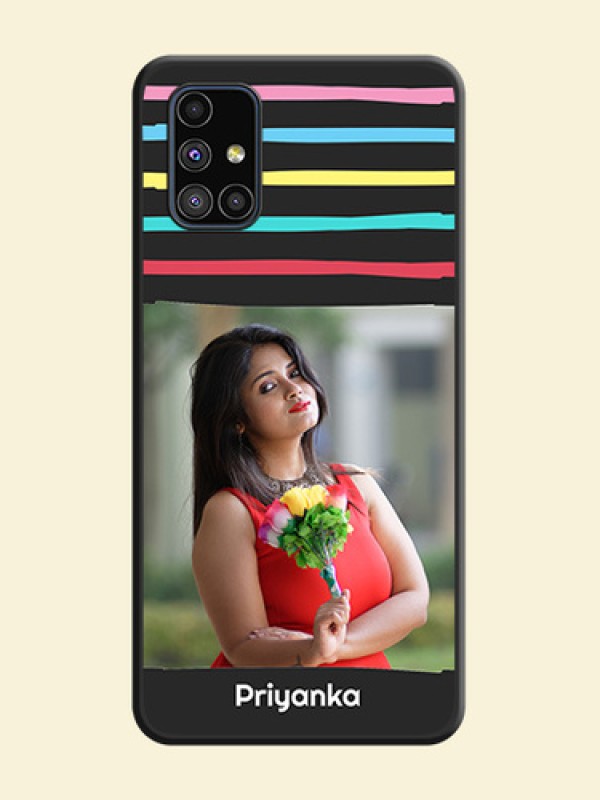 Multicolor Lines with Image on Space Black Personalized Soft Matte Phone Covers - Galaxy M51