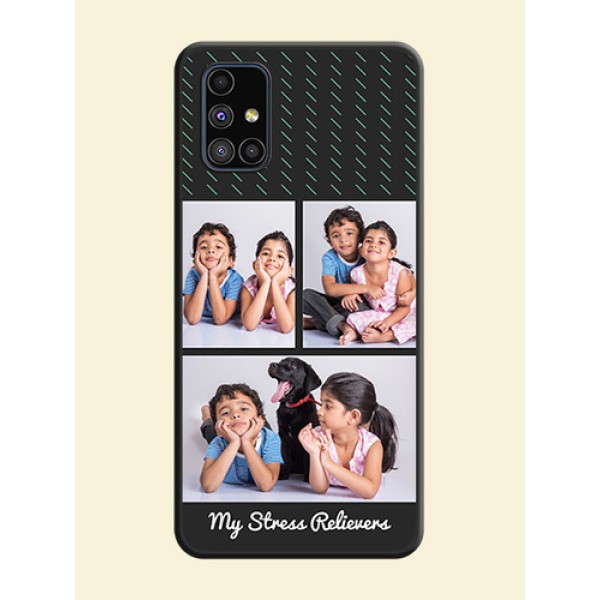 Cross Dotted Pattern with 2 Image Holder on Personalised Space Black Soft Matte Cases - Galaxy M51 Cross Dotted Pattern with 2 Image Holder on Personalised Space Black Soft Matte Cases - Galaxy M51