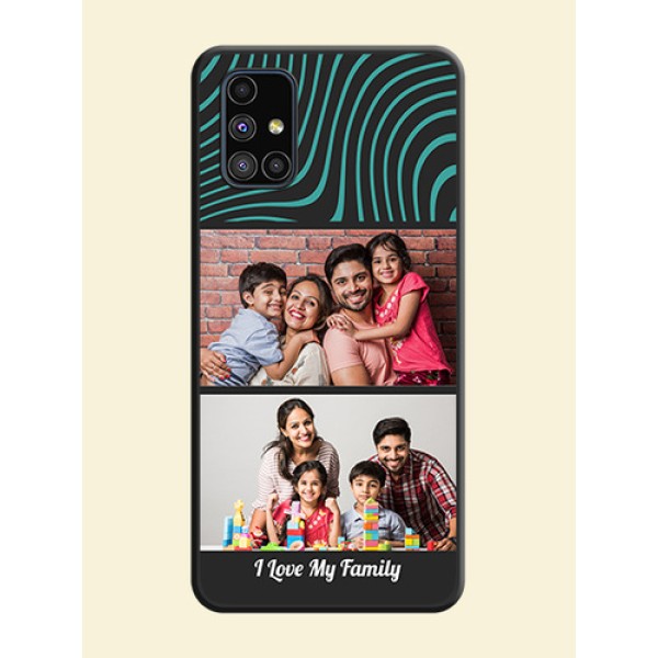 Wave Pattern with 2 Image Holder on Space Black Personalized Soft Matte Phone Covers - Galaxy M51 Wave Pattern with 2 Image Holder on Space Black Personalized Soft Matte Phone Covers - Galaxy M51