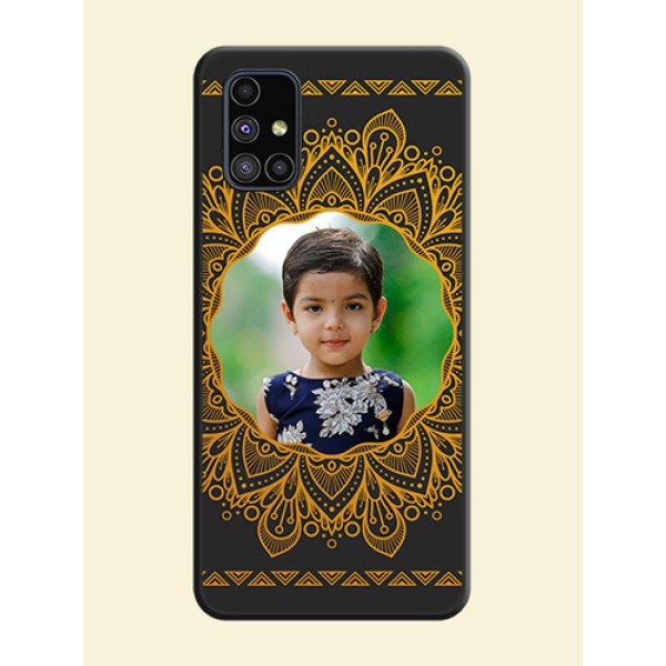 Round Image with Floral Design on Photo on Space Black Soft Matte Mobile Cover - Galaxy M51 Round Image with Floral Design on Photo on Space Black Soft Matte Mobile Cover - Galaxy M51