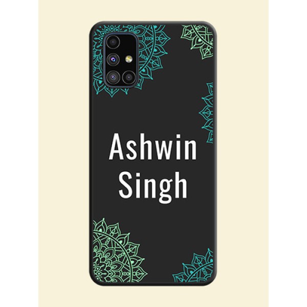 Your Name with Floral Design on Space Black Custom Soft Matte Back Cover - Galaxy M51