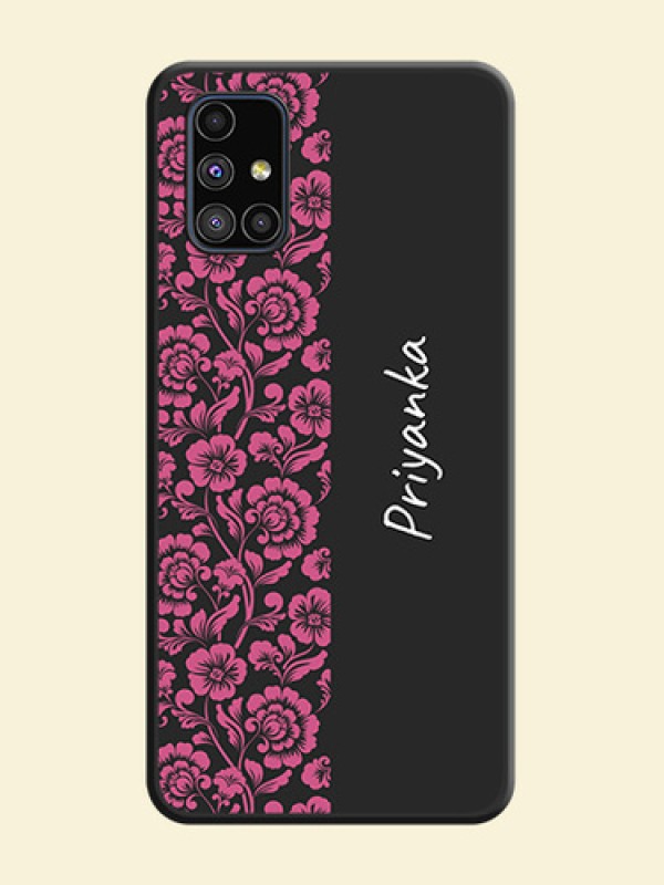 Pink Floral Pattern Design With Custom Text On Space Black Personalized Soft Matte Phone Covers -Samsung Galaxy M51