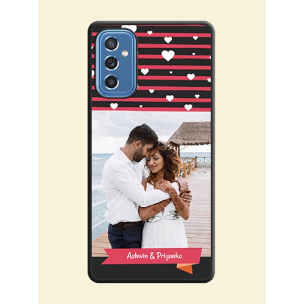 White Color Love Symbols with Pink Lines Pattern on Space Black Custom Soft Matte Phone Cases - Samsung Galaxy M52 5G White Color Love Symbols with Pink Lines Pattern on Space Black Custom Soft Matte Phone Cases - Samsung Galaxy M52 5G