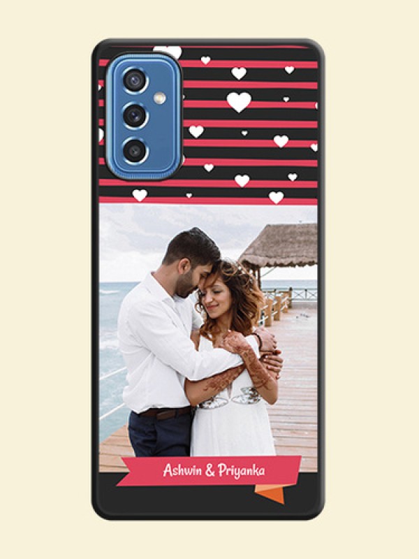 White Color Love Symbols with Pink Lines Pattern on Space Black Custom Soft Matte Phone Cases - Samsung Galaxy M52 5G