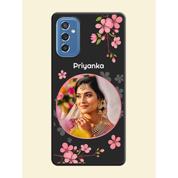 Round Image with Pink Color Floral Design on Photo on Space Black Soft Matte Back Cover - Samsung Galaxy M52 5G