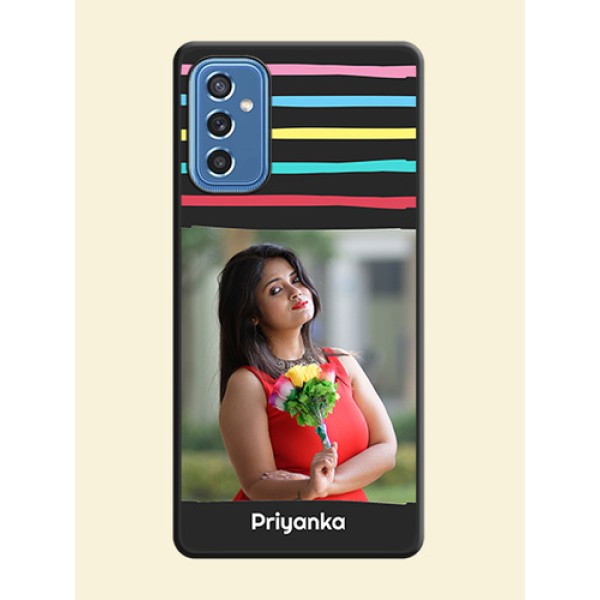 Multicolor Lines with Image on Space Black Personalized Soft Matte Phone Covers - Samsung Galaxy M52 5G Multicolor Lines with Image on Space Black Personalized Soft Matte Phone Covers - Samsung Galaxy M52 5G