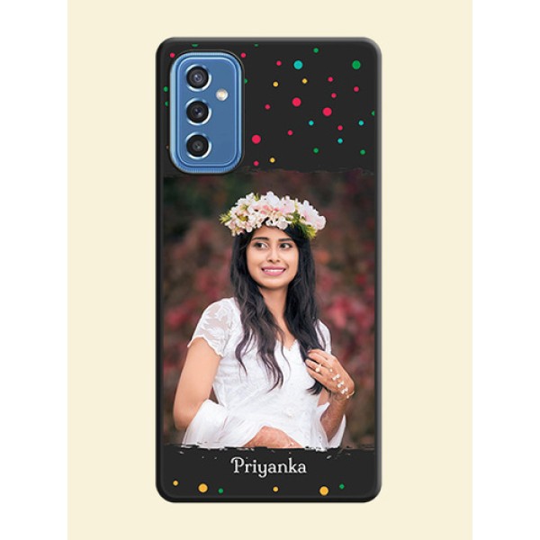 Multicolor Dotted Pattern with Text on Space Black Custom Soft Matte Phone Back Cover - Samsung Galaxy M52 5G Multicolor Dotted Pattern with Text on Space Black Custom Soft Matte Phone Back Cover - Samsung Galaxy M52 5G