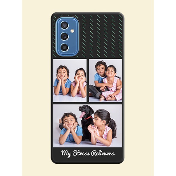 Cross Dotted Pattern with 2 Image Holder on Personalised Space Black Soft Matte Cases - Samsung Galaxy M52 5G Cross Dotted Pattern with 2 Image Holder on Personalised Space Black Soft Matte Cases - Samsung Galaxy M52 5G