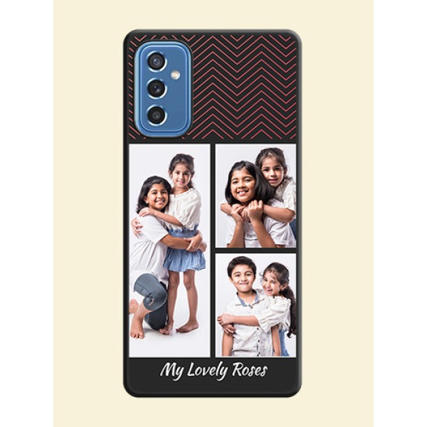 Wave Pattern with 3 Image Holder on Space Black Custom Soft Matte Back Cover - Samsung Galaxy M52 5G Wave Pattern with 3 Image Holder on Space Black Custom Soft Matte Back Cover - Samsung Galaxy M52 5G