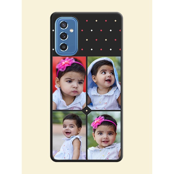 Multicolor Dotted Pattern with 4 Image Holder on Space Black Custom Soft Matte Phone Cases - Samsung Galaxy M52 5G Multicolor Dotted Pattern with 4 Image Holder on Space Black Custom Soft Matte Phone Cases - Samsung Galaxy M52 5G
