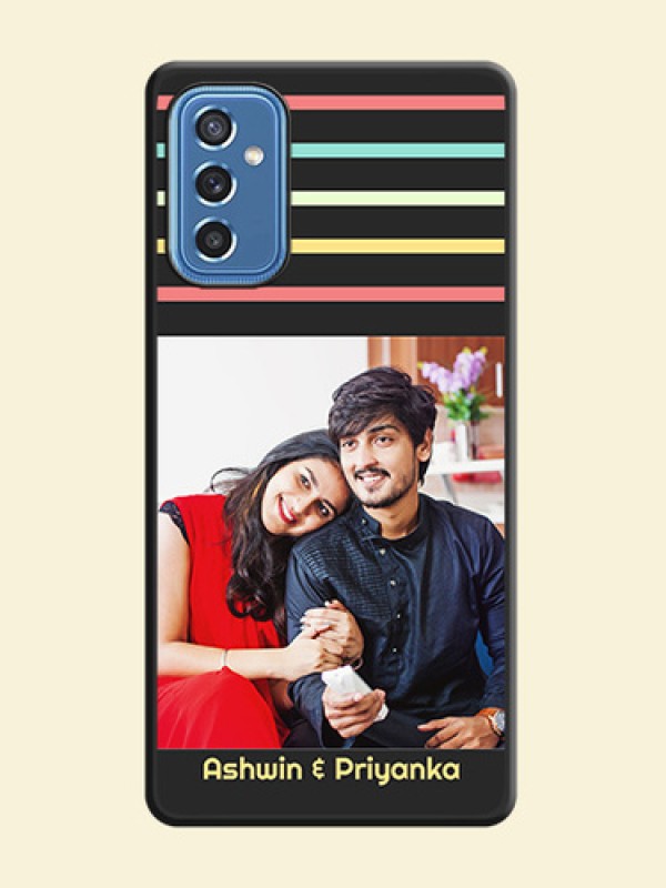 Color Stripes with Photo and Text on Photo on Space Black Soft Matte Mobile Case - Samsung Galaxy M52 5G