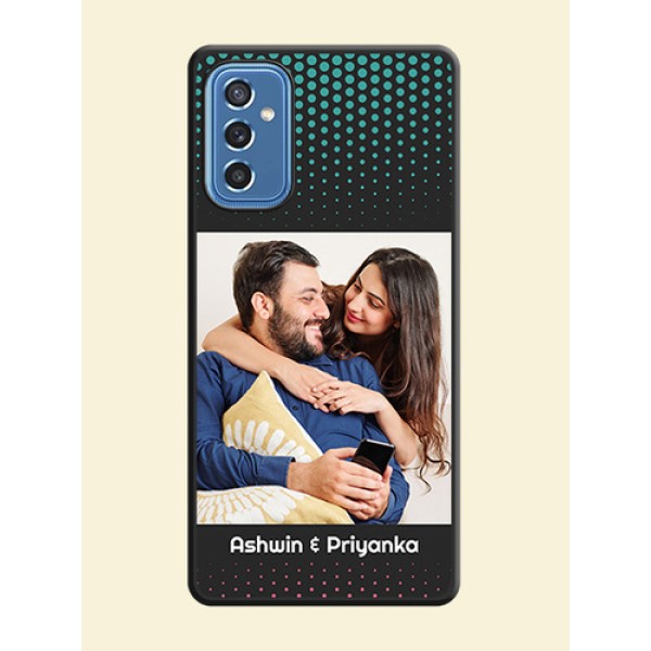 Faded Dots with Grunge Photo Frame and Text on Space Black Custom Soft Matte Phone Cases - Samsung Galaxy M52 5G Faded Dots with Grunge Photo Frame and Text on Space Black Custom Soft Matte Phone Cases - Samsung Galaxy M52 5G