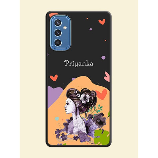 Namecase For Her With Fancy Lady Image On Space Black Personalized Soft Matte Phone Covers -Samsung Galaxy M52 5G
