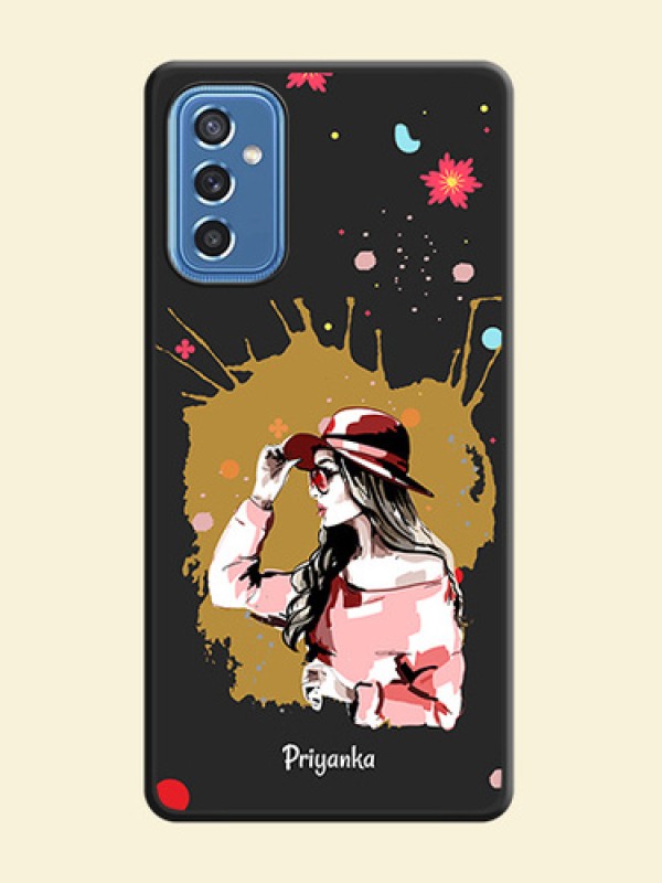 Mordern Lady With Color Splash Background With Custom Text On Space Black Personalized Soft Matte Phone Covers -Samsung Galaxy M52 5G
