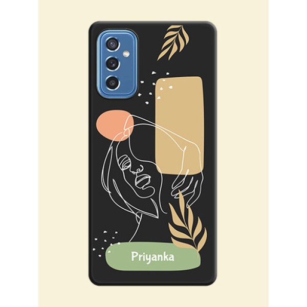 Custom Text With Line Art Of Women & Leaves Design On Space Black Personalized Soft Matte Phone Covers -Samsung Galaxy M52 5G
