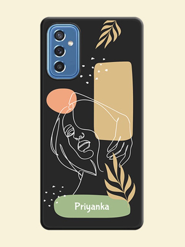 Custom Text With Line Art Of Women & Leaves Design On Space Black Personalized Soft Matte Phone Covers -Samsung Galaxy M52 5G