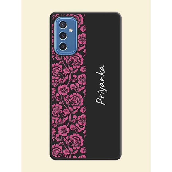 Pink Floral Pattern Design With Custom Text On Space Black Personalized Soft Matte Phone Covers -Samsung Galaxy M52 5G Pink Floral Pattern Design With Custom Text On Space Black Personalized Soft Matte Phone Covers -Samsung Galaxy M52 5G