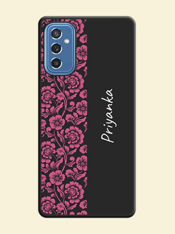 Pink Floral Pattern Design With Custom Text On Space Black Personalized Soft Matte Phone Covers -Samsung Galaxy M52 5G