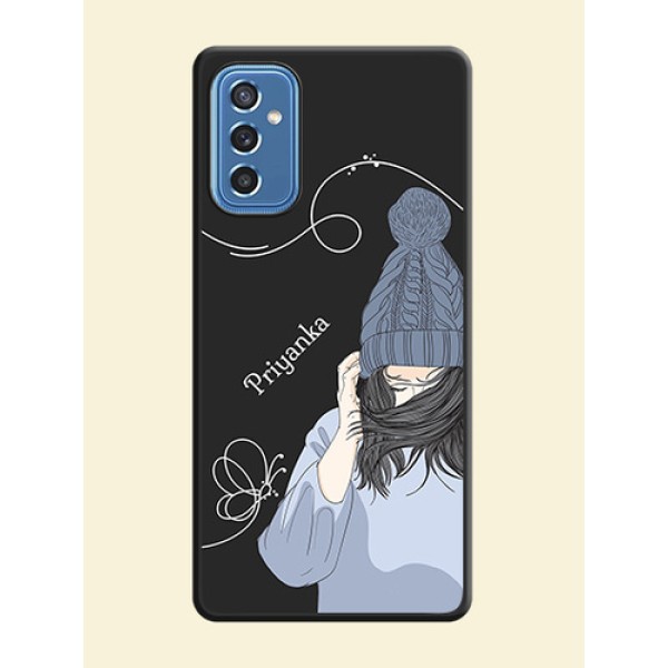Girl With Blue Winter Outfiit Custom Text Design On Space Black Personalized Soft Matte Phone Covers -Samsung Galaxy M52 5G
