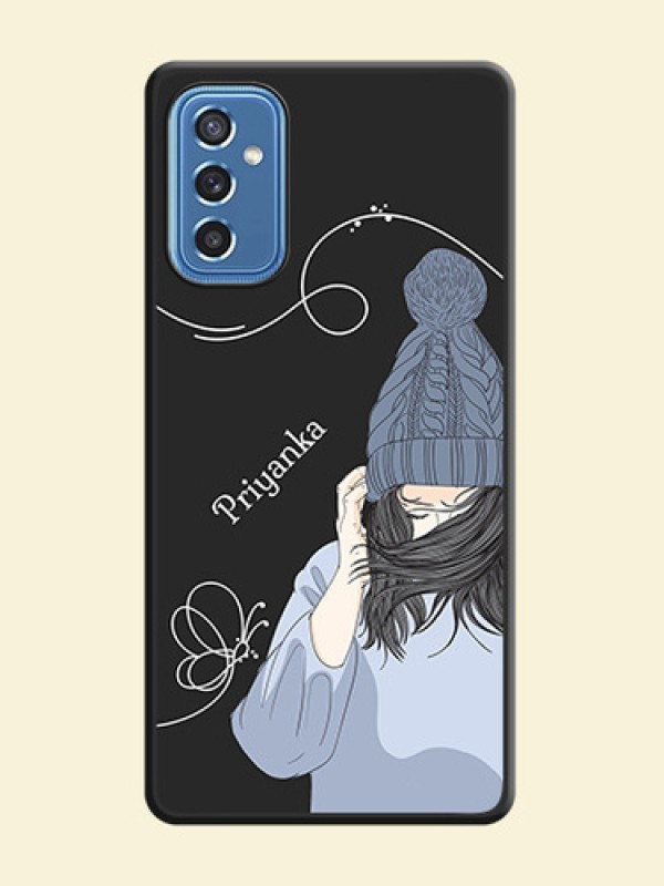 Girl With Blue Winter Outfiit Custom Text Design On Space Black Personalized Soft Matte Phone Covers -Samsung Galaxy M52 5G