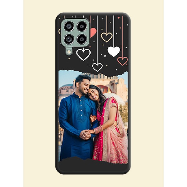 Love Hangings with Splash Wave Picture on Space Black Custom Soft Matte Phone Back Cover - Galaxy M53 5G Love Hangings with Splash Wave Picture on Space Black Custom Soft Matte Phone Back Cover - Galaxy M53 5G