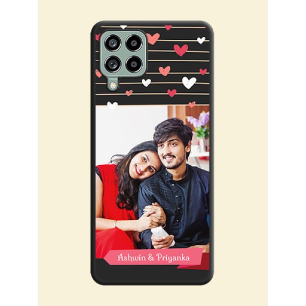 Love Pattern with Name on Pink Ribbon on Photo on Space Black Soft Matte Back Cover - Galaxy M53 5G Love Pattern with Name on Pink Ribbon on Photo on Space Black Soft Matte Back Cover - Galaxy M53 5G