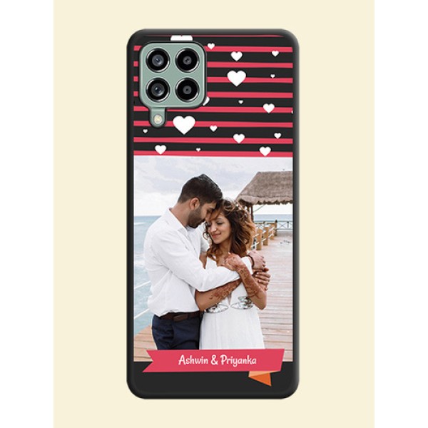 White Color Love Symbols with Pink Lines Pattern on Space Black Custom Soft Matte Phone Cases - Galaxy M53 5G White Color Love Symbols with Pink Lines Pattern on Space Black Custom Soft Matte Phone Cases - Galaxy M53 5G