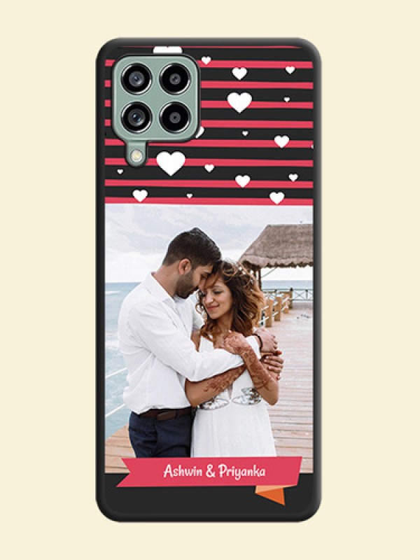 White Color Love Symbols with Pink Lines Pattern on Space Black Custom Soft Matte Phone Cases - Galaxy M53 5G