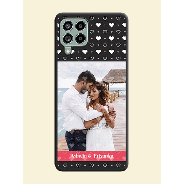 White Color Love Symbols with Text Design on Photo on Space Black Soft Matte Phone Cover - Galaxy M53 5G White Color Love Symbols with Text Design on Photo on Space Black Soft Matte Phone Cover - Galaxy M53 5G