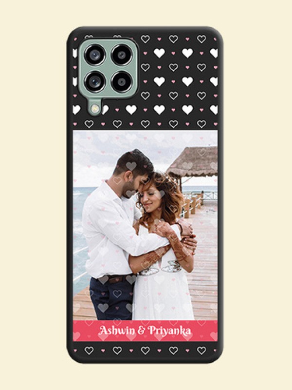 White Color Love Symbols with Text Design on Photo on Space Black Soft Matte Phone Cover - Galaxy M53 5G