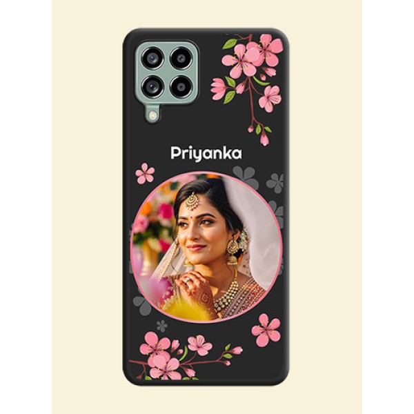 Round Image with Pink Color Floral Design on Photo on Space Black Soft Matte Back Cover - Galaxy M53 5G Round Image with Pink Color Floral Design on Photo on Space Black Soft Matte Back Cover - Galaxy M53 5G